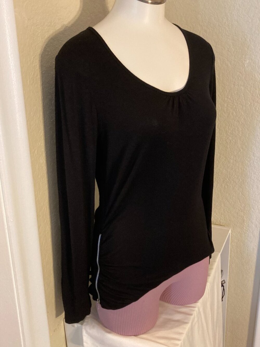 Black Long-Sleeve Top with Zippers on sides